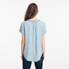 SUSTAINABLY CRAFTED RUFFLED-COLLAR BUTTON-DOWN TOP,Aquasplash,large