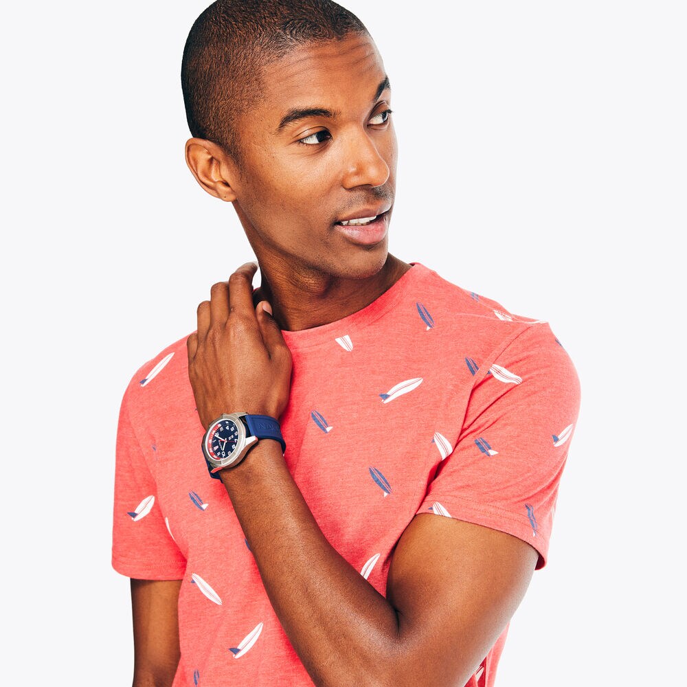 Sustainably Crafted Printed Crewneck T-Shirt,Dark Coral Cape,large