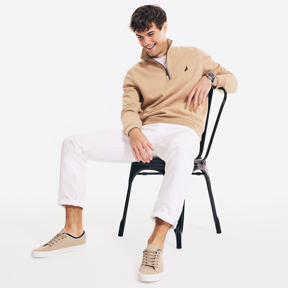 BRAND ICON QUARTER-ZIP SWEATER,Camel Heather,large