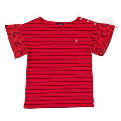 Toddler Girls' Flutter Sleeve Striped Top (2T-4T),Nautica Red/Orange,large