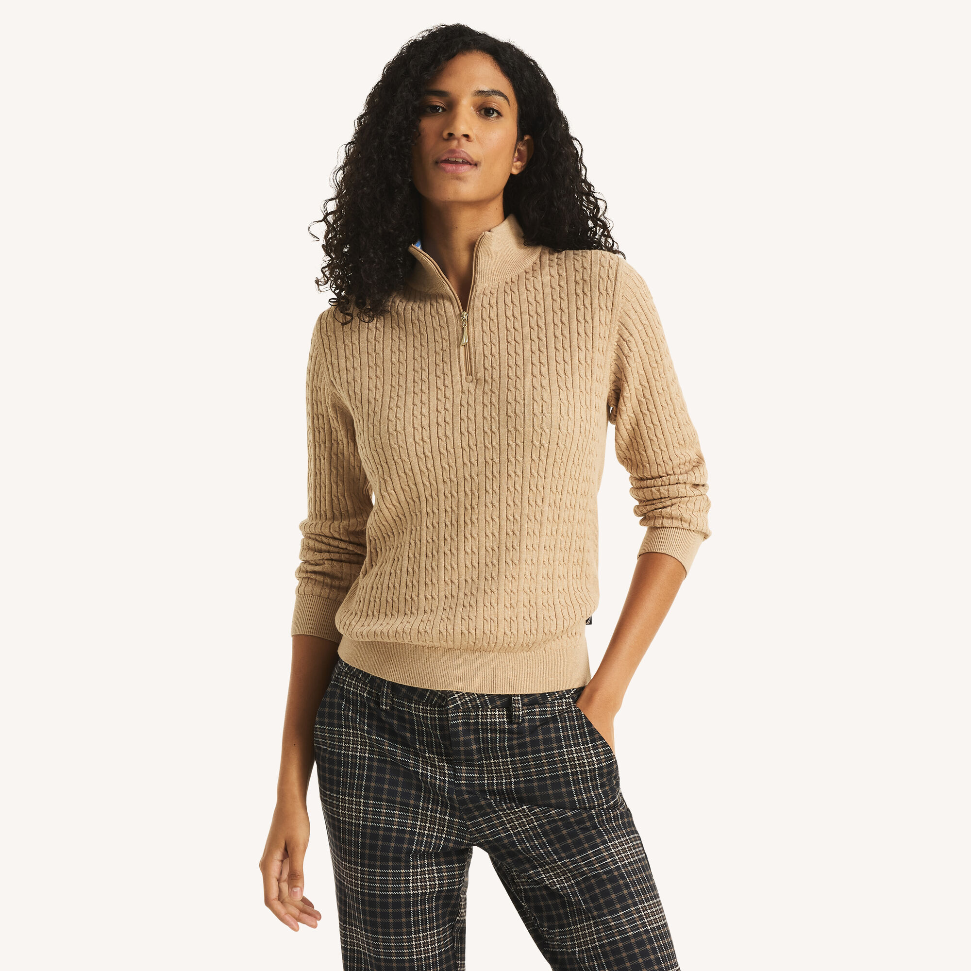 Quarter-Zip Cable Sweater,Stonesand,large