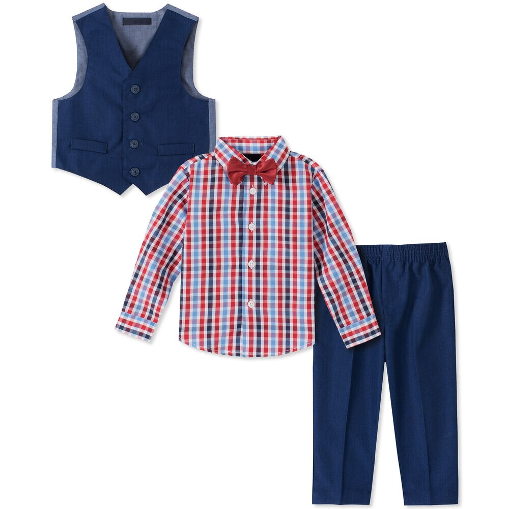 TODDLER BOYS' NAUTICA TONAL WINDOWPANE VEST SET (2T - 4T),Sapphire/Pitch Yellow,large