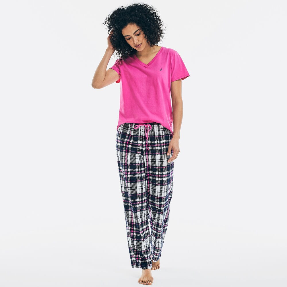 BRAND ICON V-NECK SHORT SLEEVE PAJAMA SET,Dock Blue,large