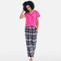BRAND ICON V-NECK SHORT SLEEVE PAJAMA SET,Dock Blue,large