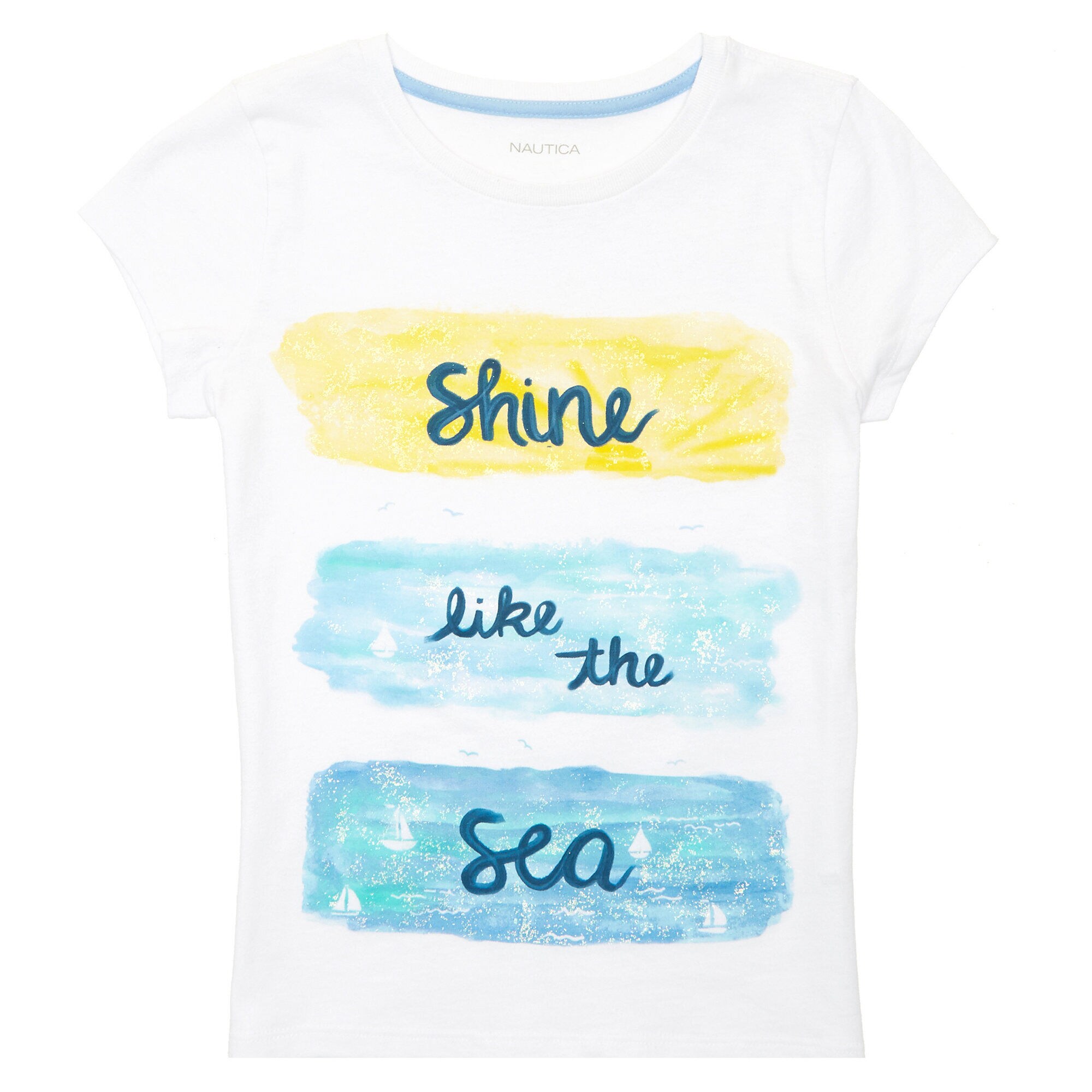 Girls' Shine Like The Sea Tee (8-16),Sail White,large