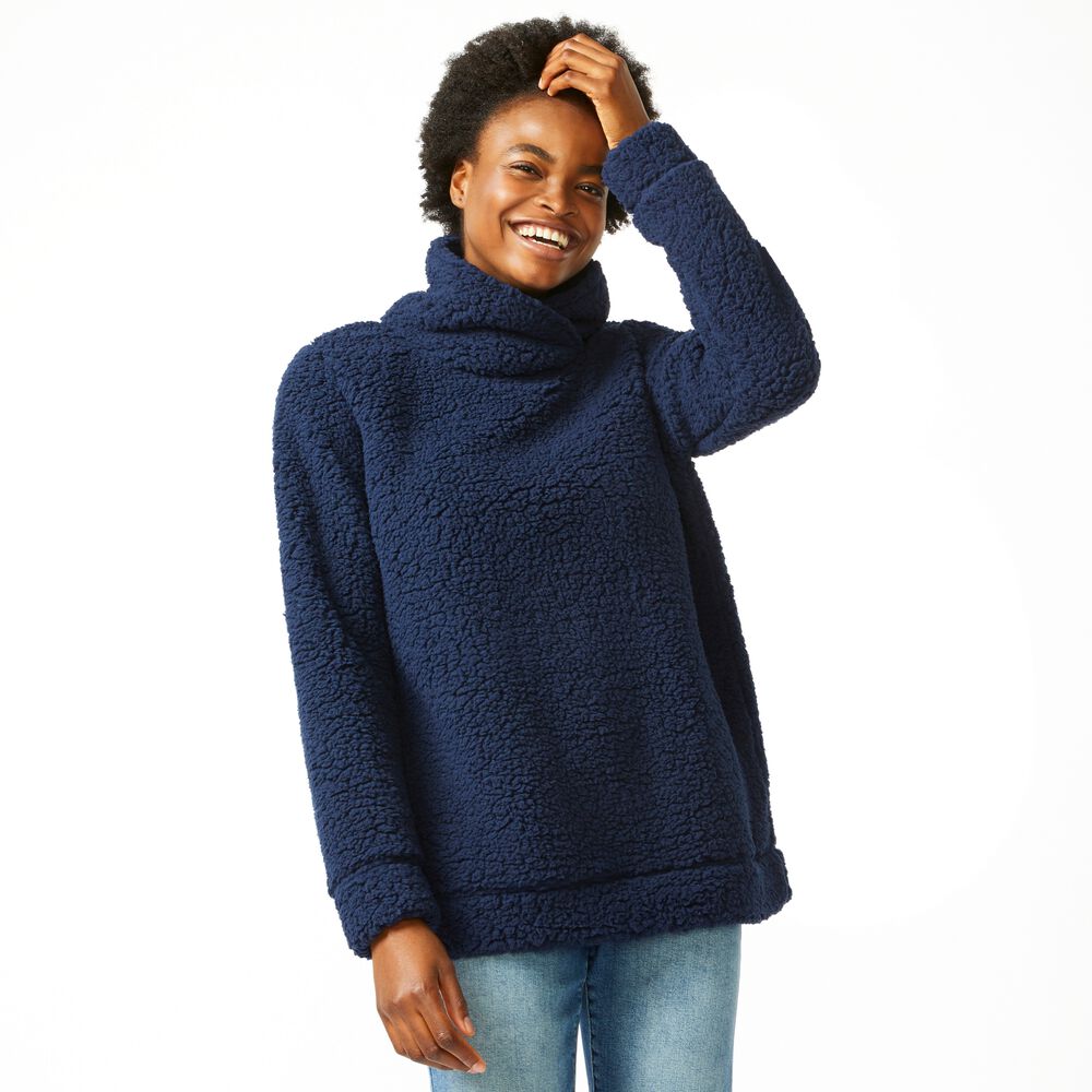 SHERPA MOCK NECK SWEATER,Stellar Blue Heather,large