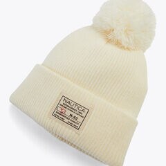 Rib-Knit Pom Hat,Champagne,large