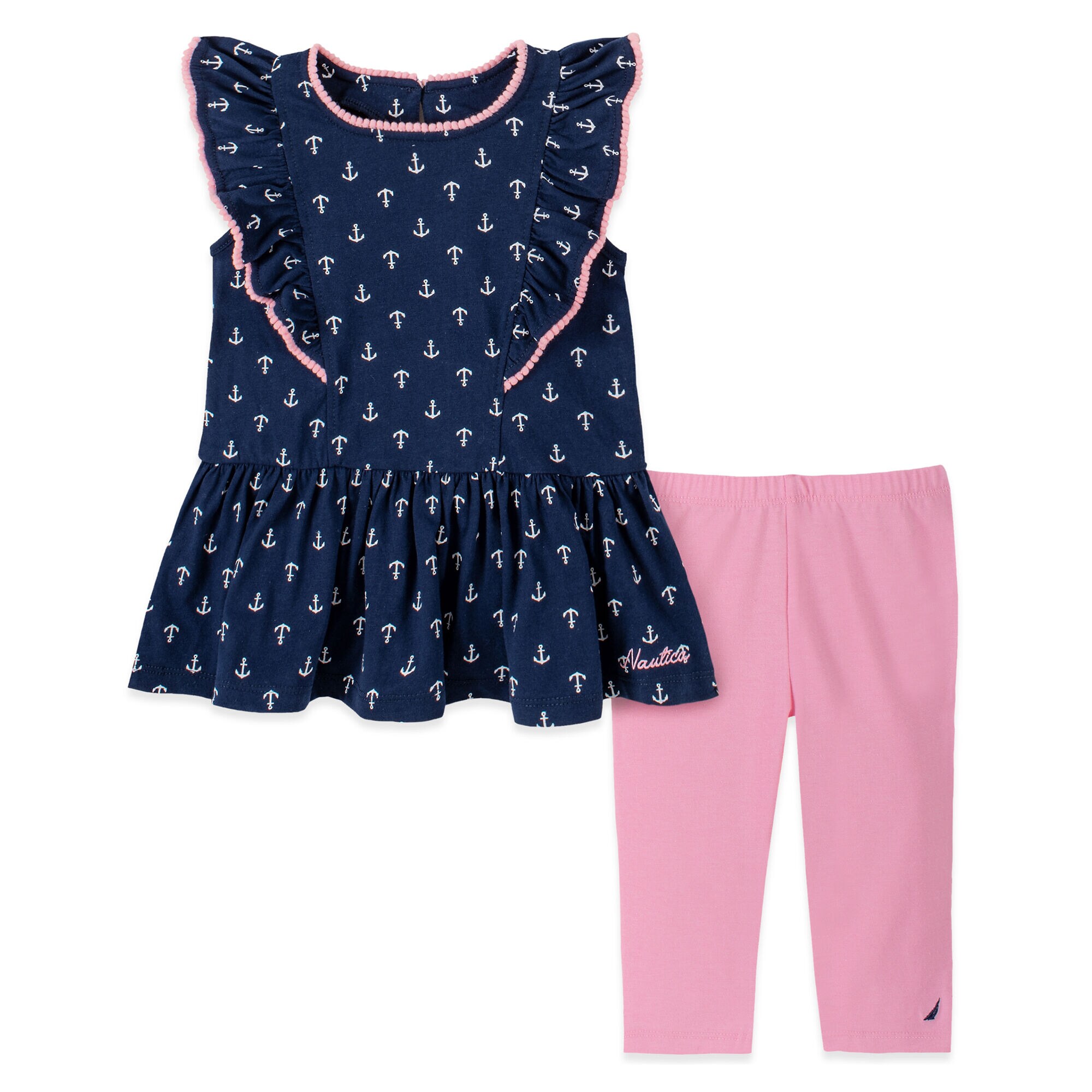 TODDLER GIRLS' RUFFLED ANCHOR PRINT CAPRI 2PC SET (2T-4T),Aquadream,large