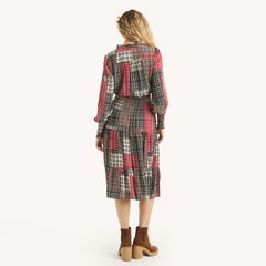 Plaid Smocked Midi Dress,True Black,large