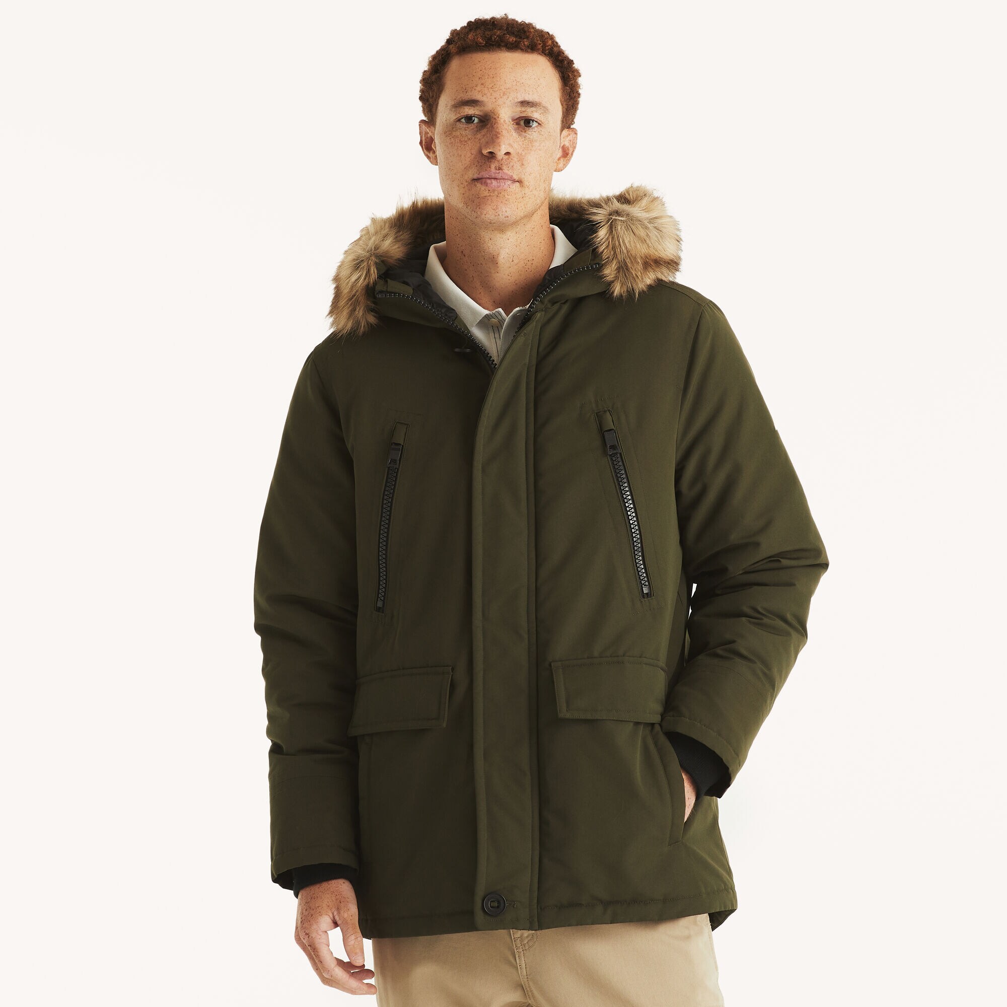 Faux-Fur-Trimmed Parka,Hillside Olive,large