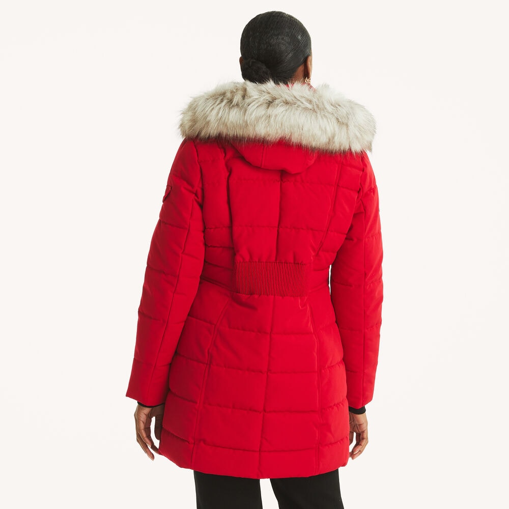 Faux Shearling Hood Puffer Jacket,Tomales Red,large