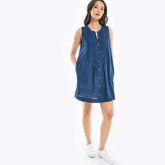 PINTUCK SHIFT DRESS,Blue Depths,large