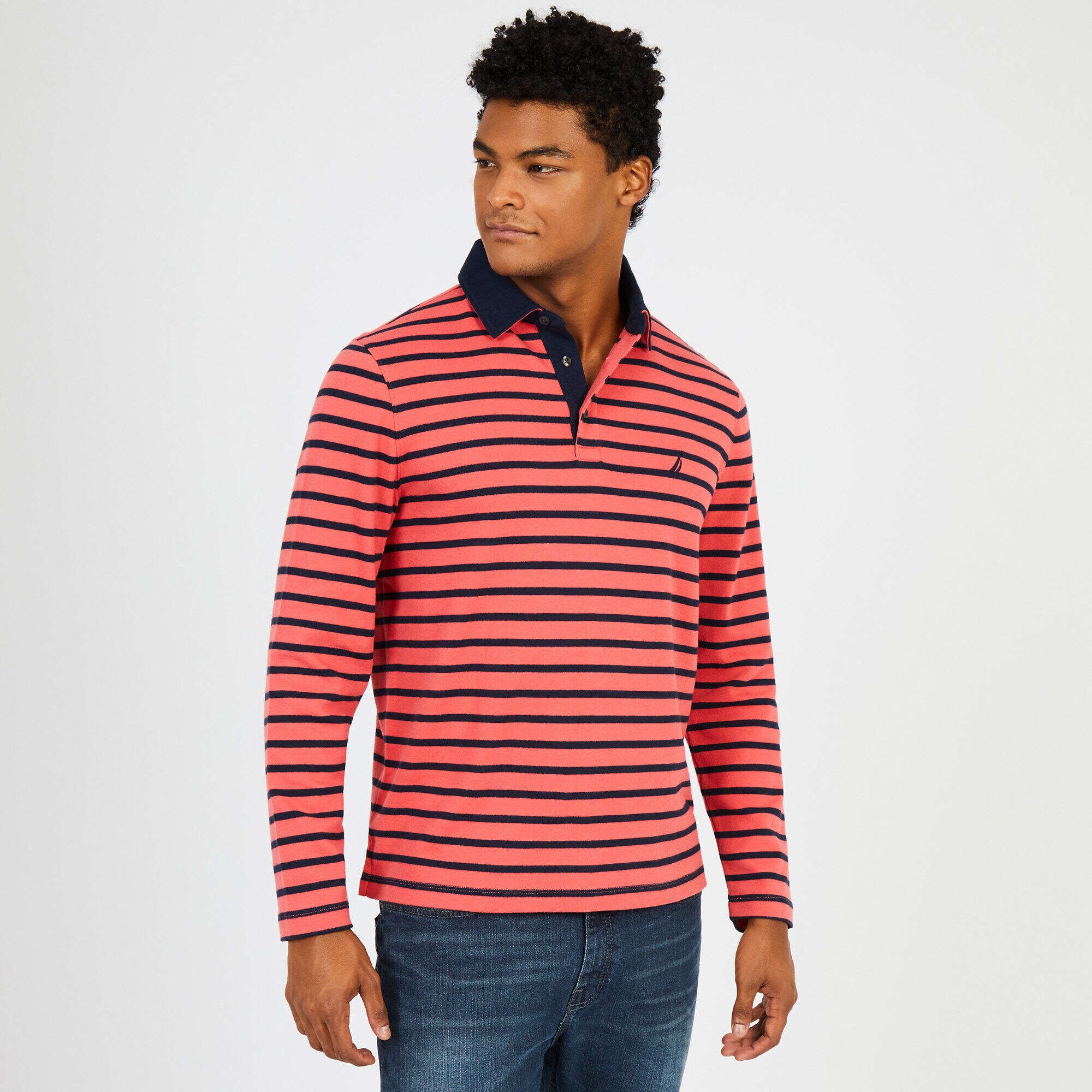 Sailor Stripe Long Sleeve Classic Fit Polo,Sailor Red,large
