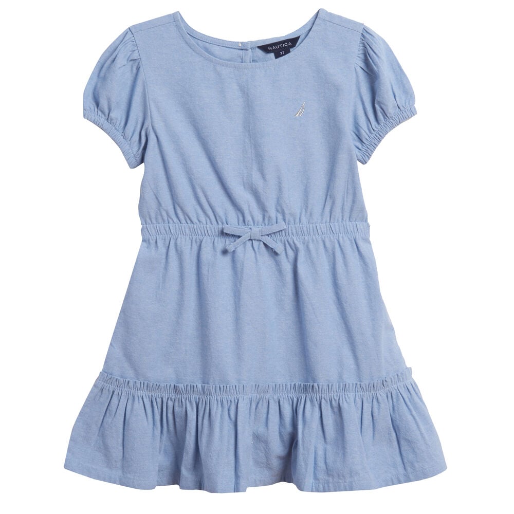 LITTLE GIRLS' PUFF-SLEEVE CHAMBRAY DRESS (4-6x),Nite Sea Heather,large