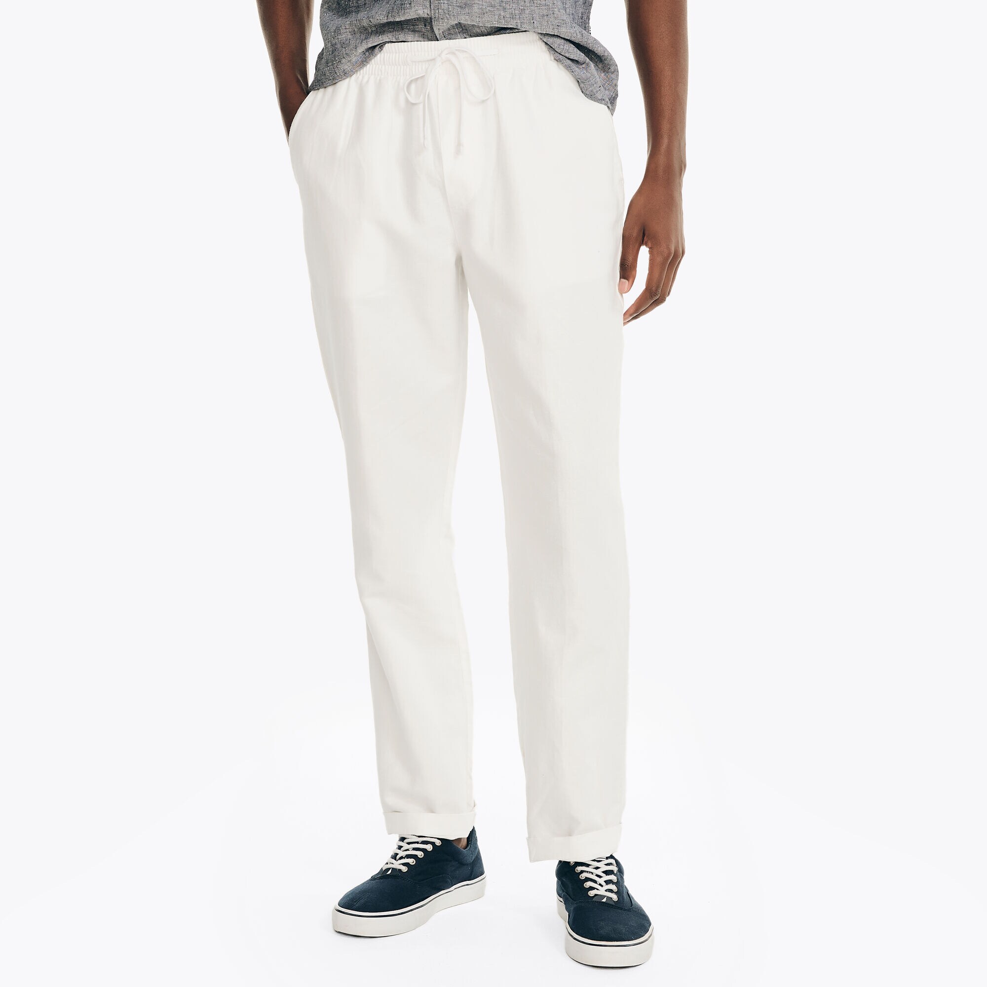 CLASSIC FIT LINEN PULL-ON PANT,Bright White,large