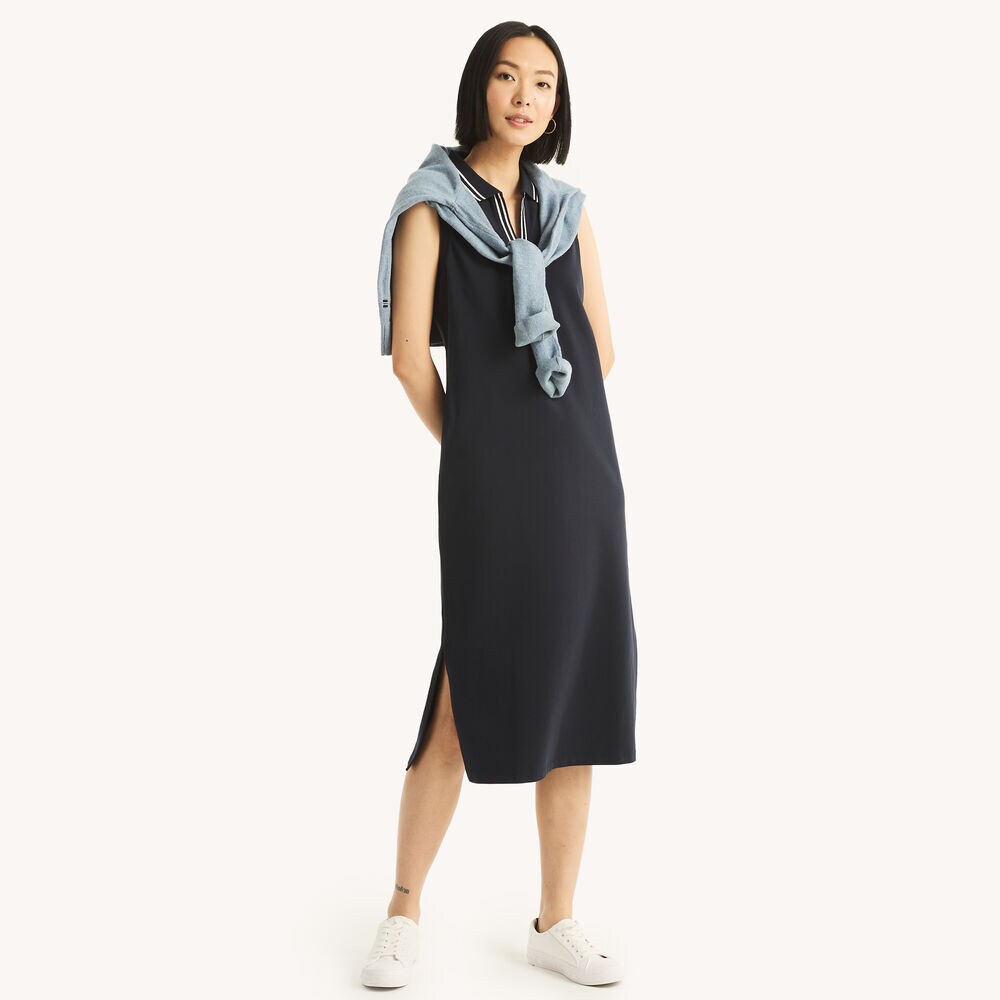 Solid Polo Dress,Navy,large