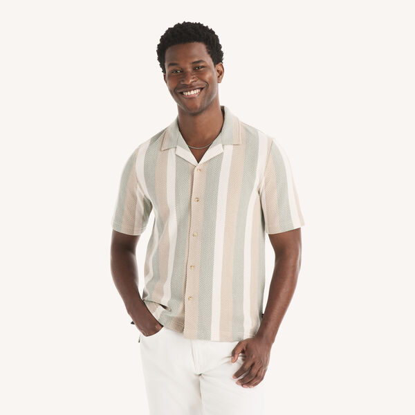 Classic Fit Textured Button-Front Polo