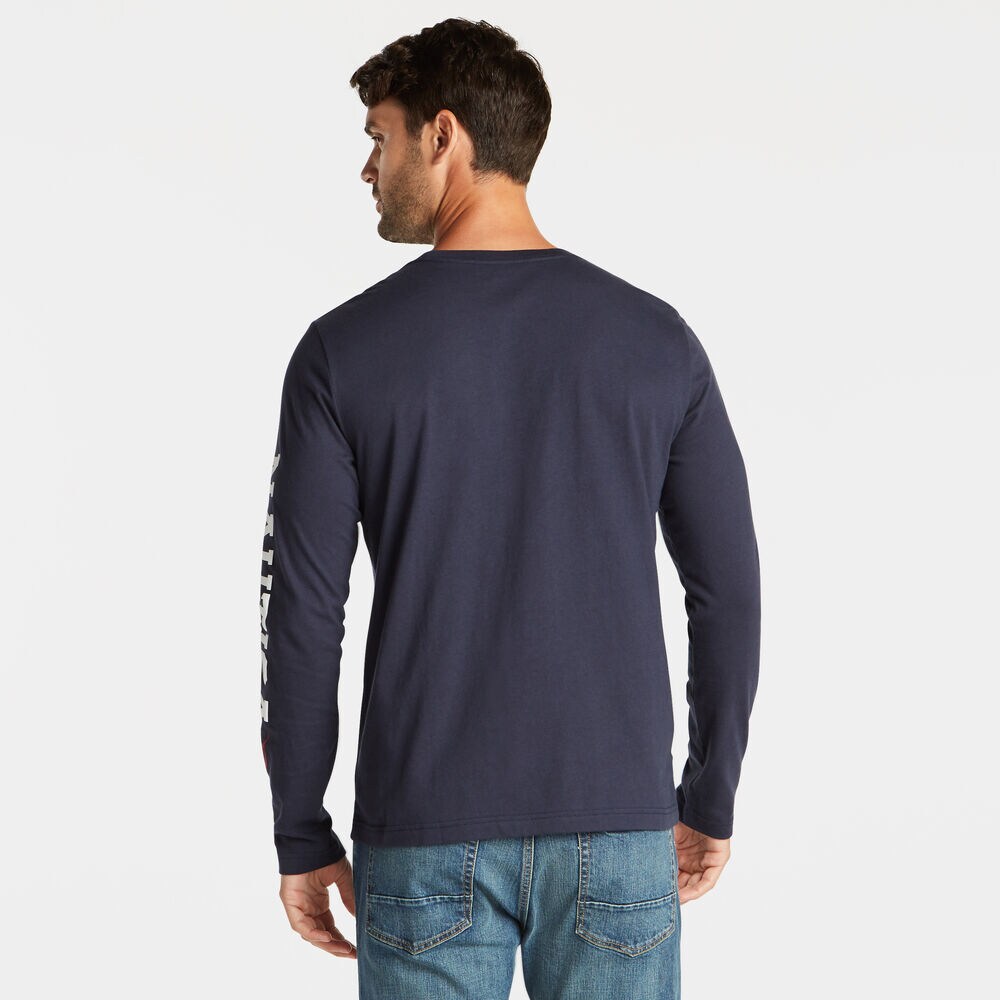 LAYERED LOGO AND FLAG GRAPHIC LONG SLEEVE T-SHIRT,Navy,large