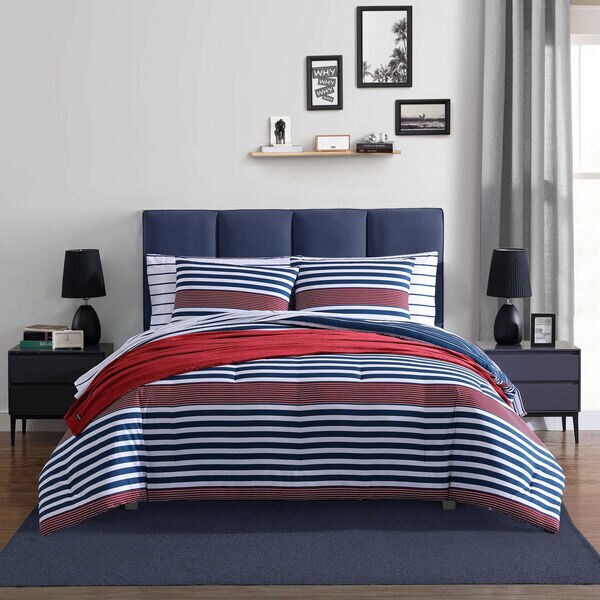 Kennedy Stripe Navy King Comforter & Sham Set