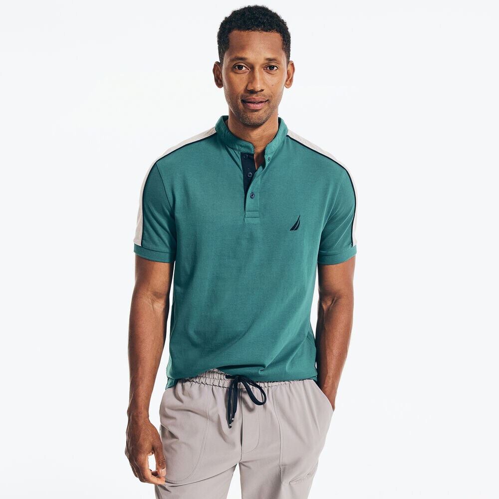 SHOULDER-STRIPE SHORT SLEEVE HENLEY,Shaded Spruce,large