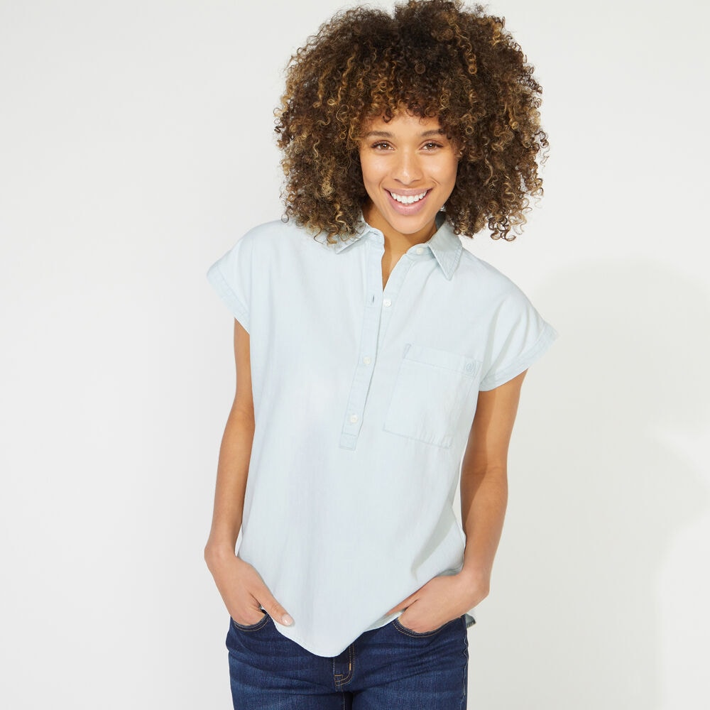 NAUTICA JEANS CO. DENIM POPOVER SHIRT,Classic Blue,large