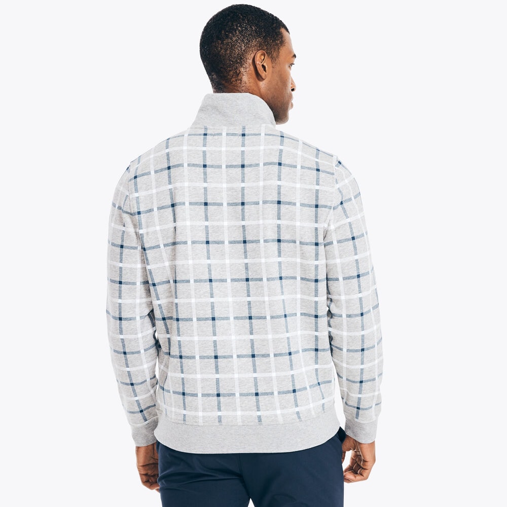 WINDOWPANE QUARTER-ZIP SWEATER,Grey Heather,large