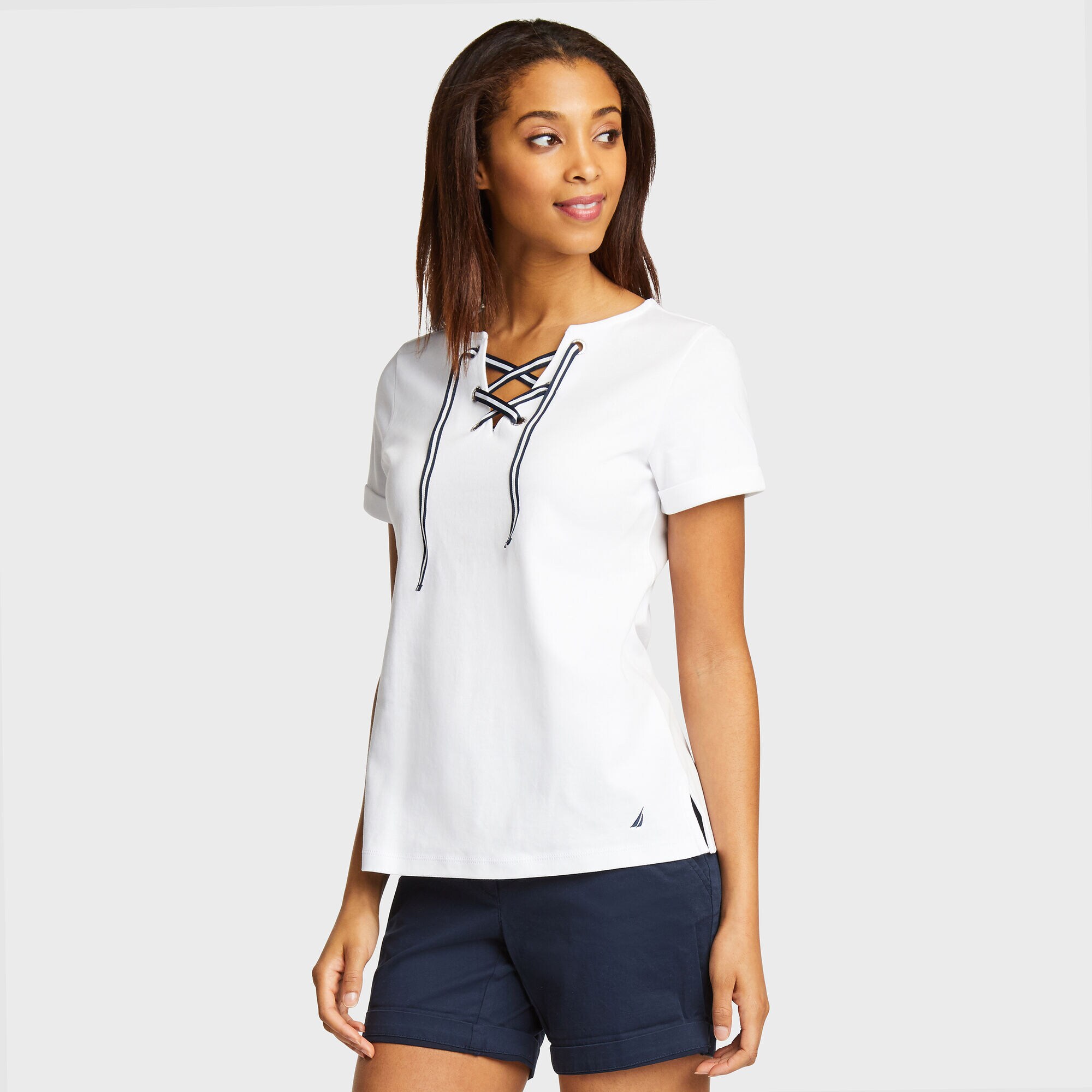 Short Sleeve Knit Top,Bright White,large