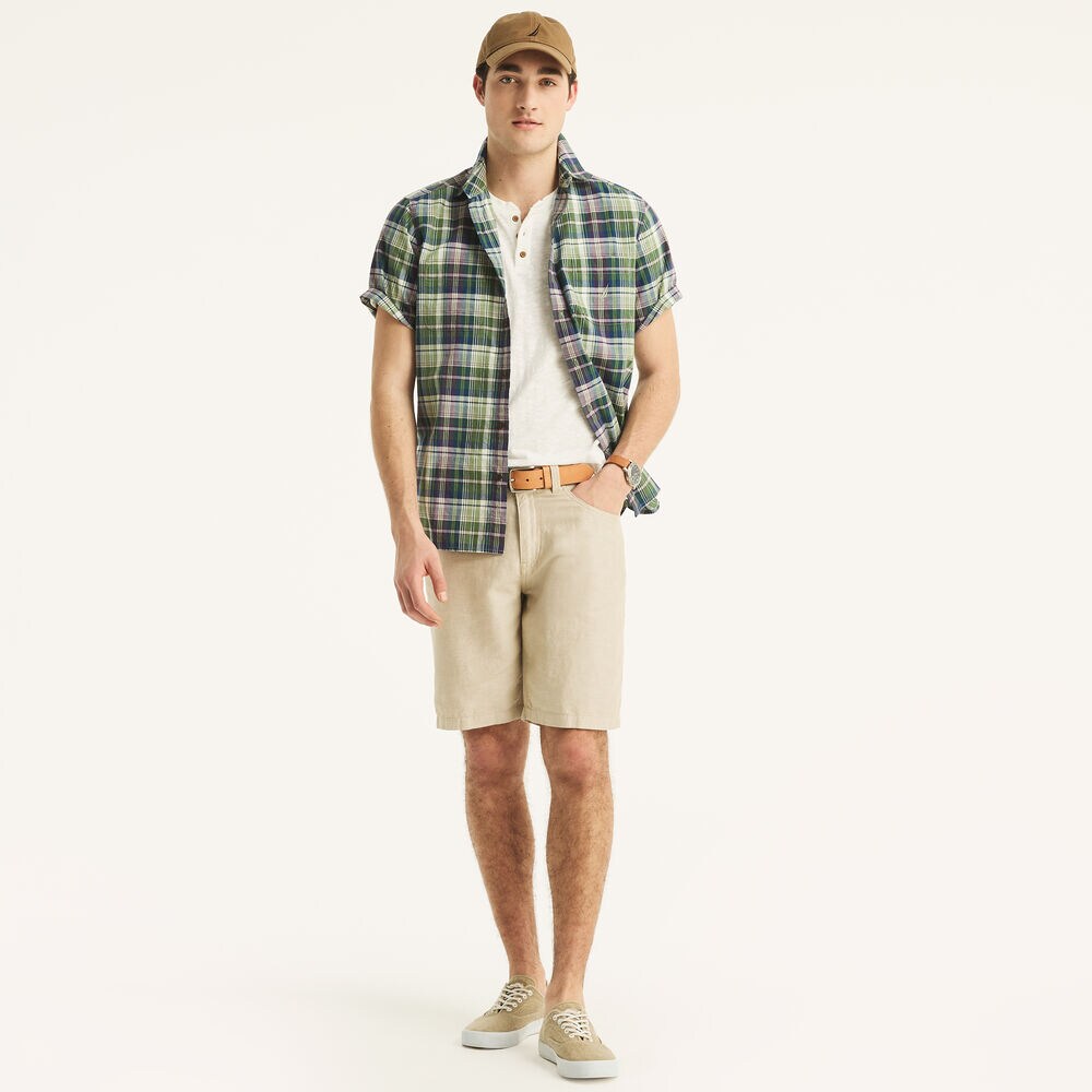 Madras Plaid Short-Sleeve Shirt,Teal Wave,large