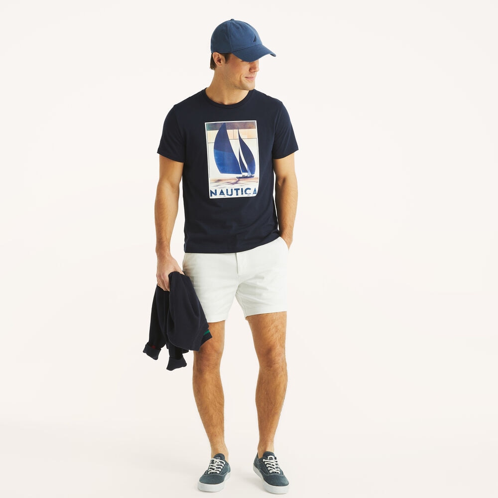 Sailboat Graphic T-Shirt,Navy,large