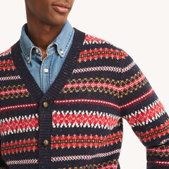 Fair Isle Cardigan,Navy,large