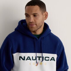 Color Blocked Logo Fleece Hoodie,Sail White,large