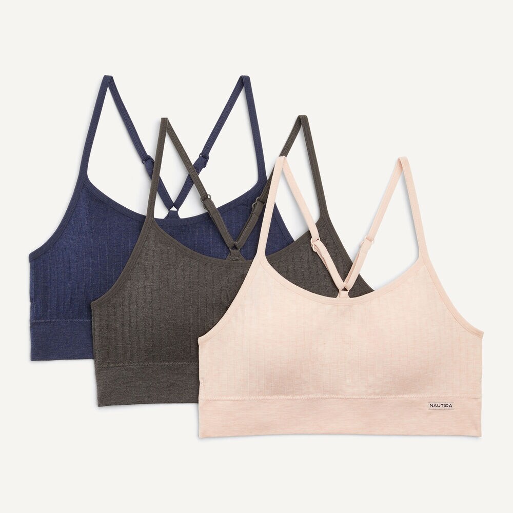 Seamless Ribbed Bra, 3-Pack,Workshirt Blue,large