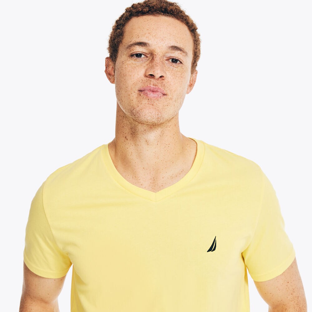 Big & Tall V-Neck Deck T-Shirt,Aspen Gold,large