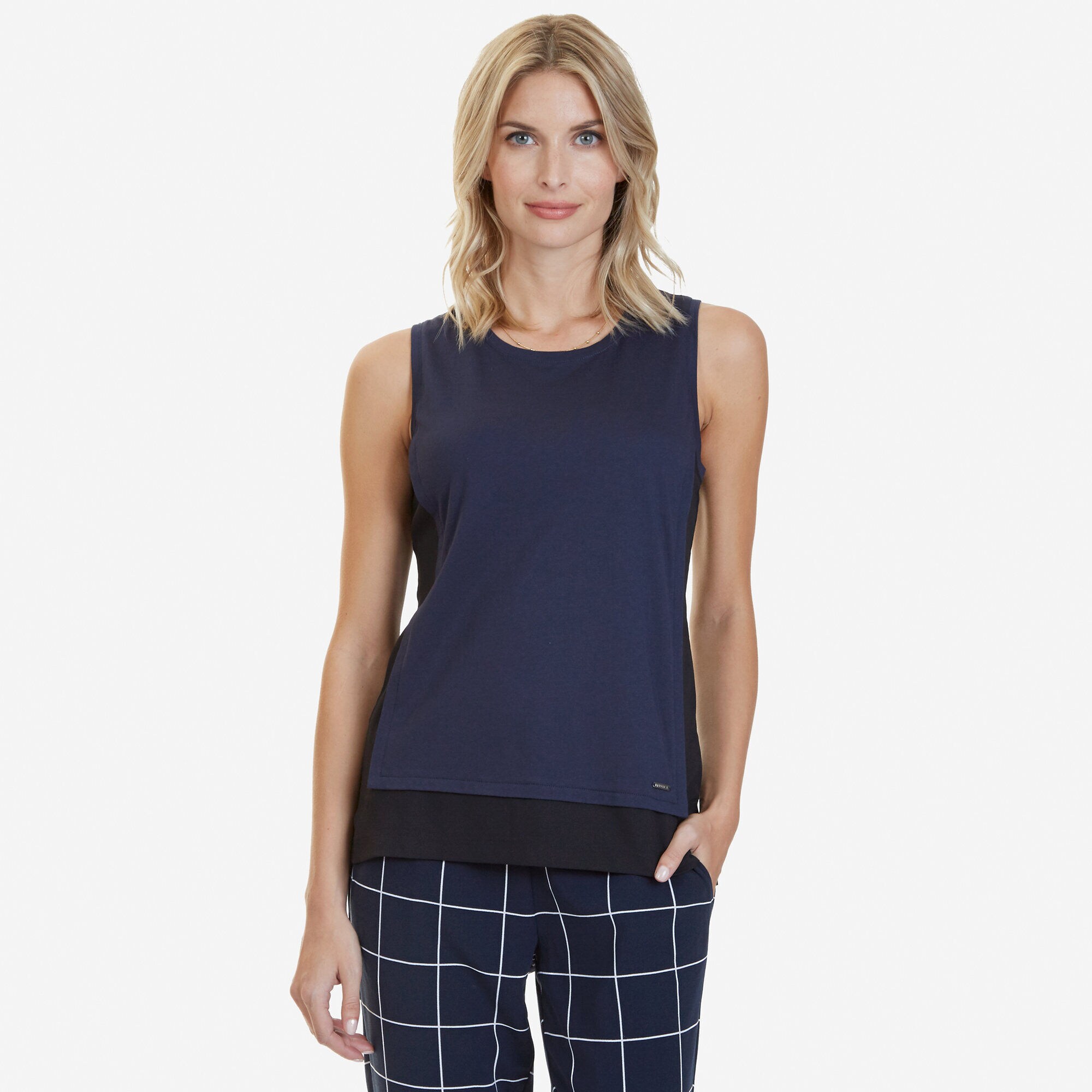 Mixed Media Top,Stellar Blue Heather,large