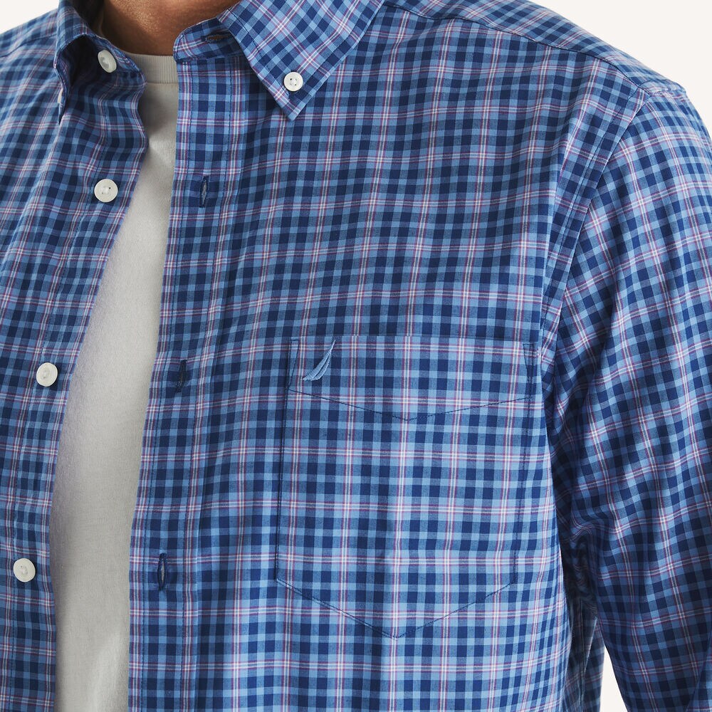 Classic Fit Wrinkle-Resistant Plaid Shirt,Estate Blue,large