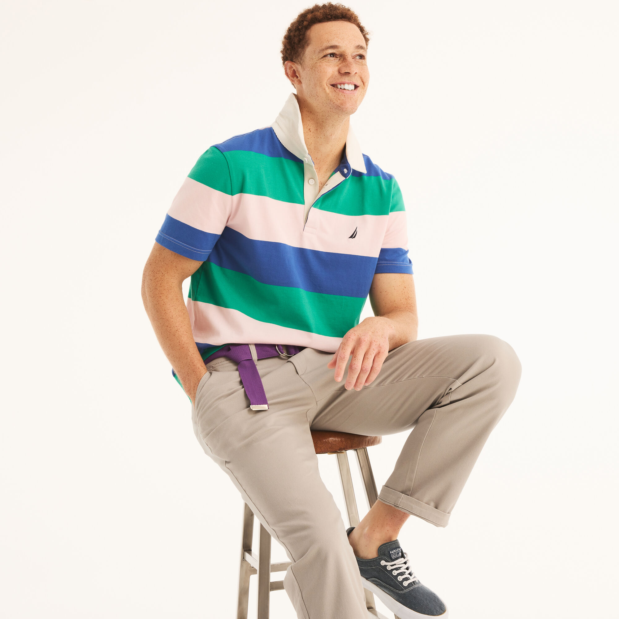 Classic Fit Striped Rugby Polo,Pale Orchid,large
