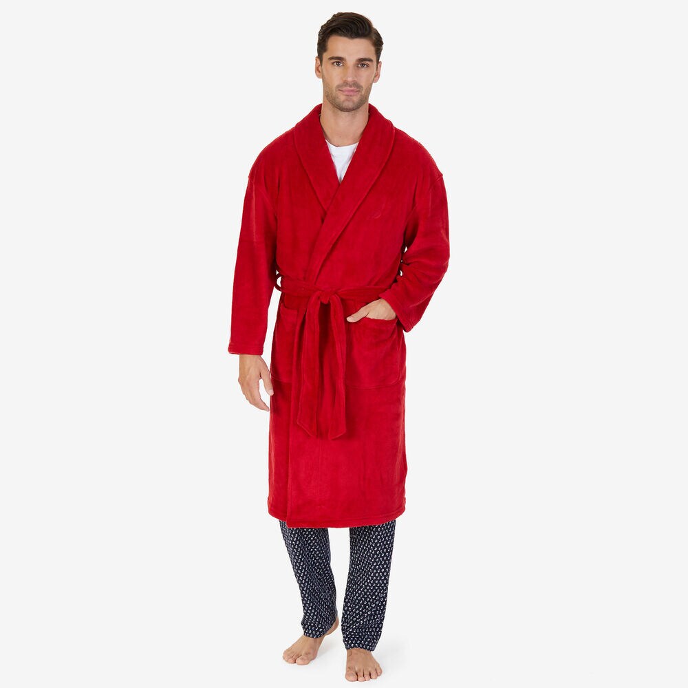 Plush Shawl Collar Robe,Nautica Red,large