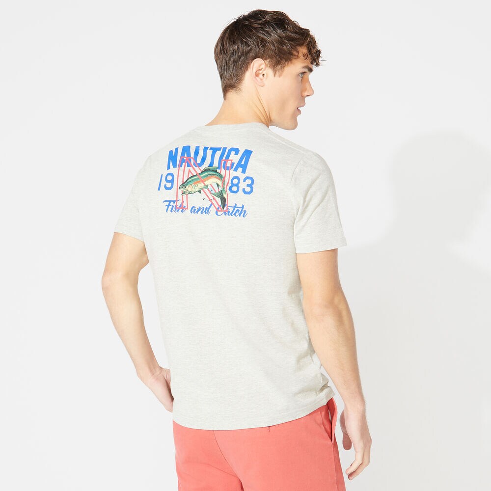 FISH AND CATCH GRAPHIC T-SHIRT,Grey Heather,large