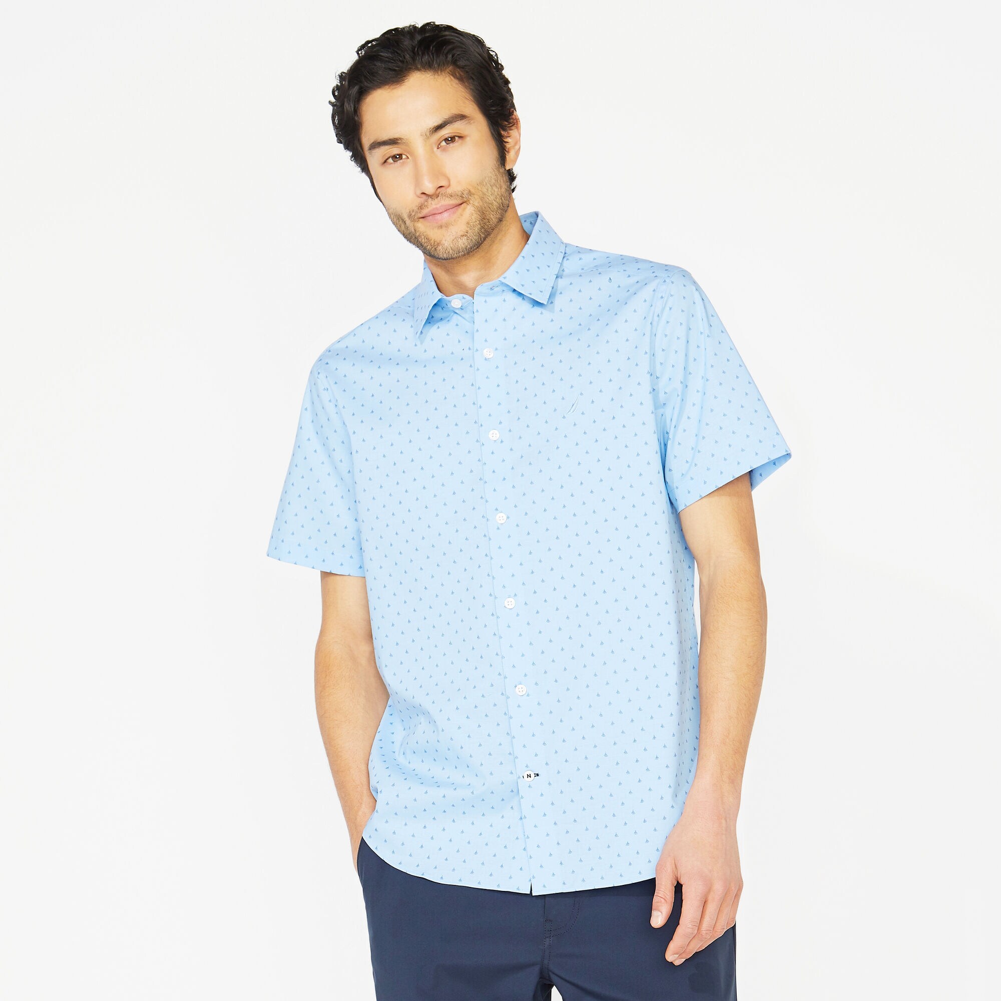 WRINKLE-RESISTANT SAILBOAT PRINT SHORT-SLEEVE SHIRT,Little Boy Blue,large
