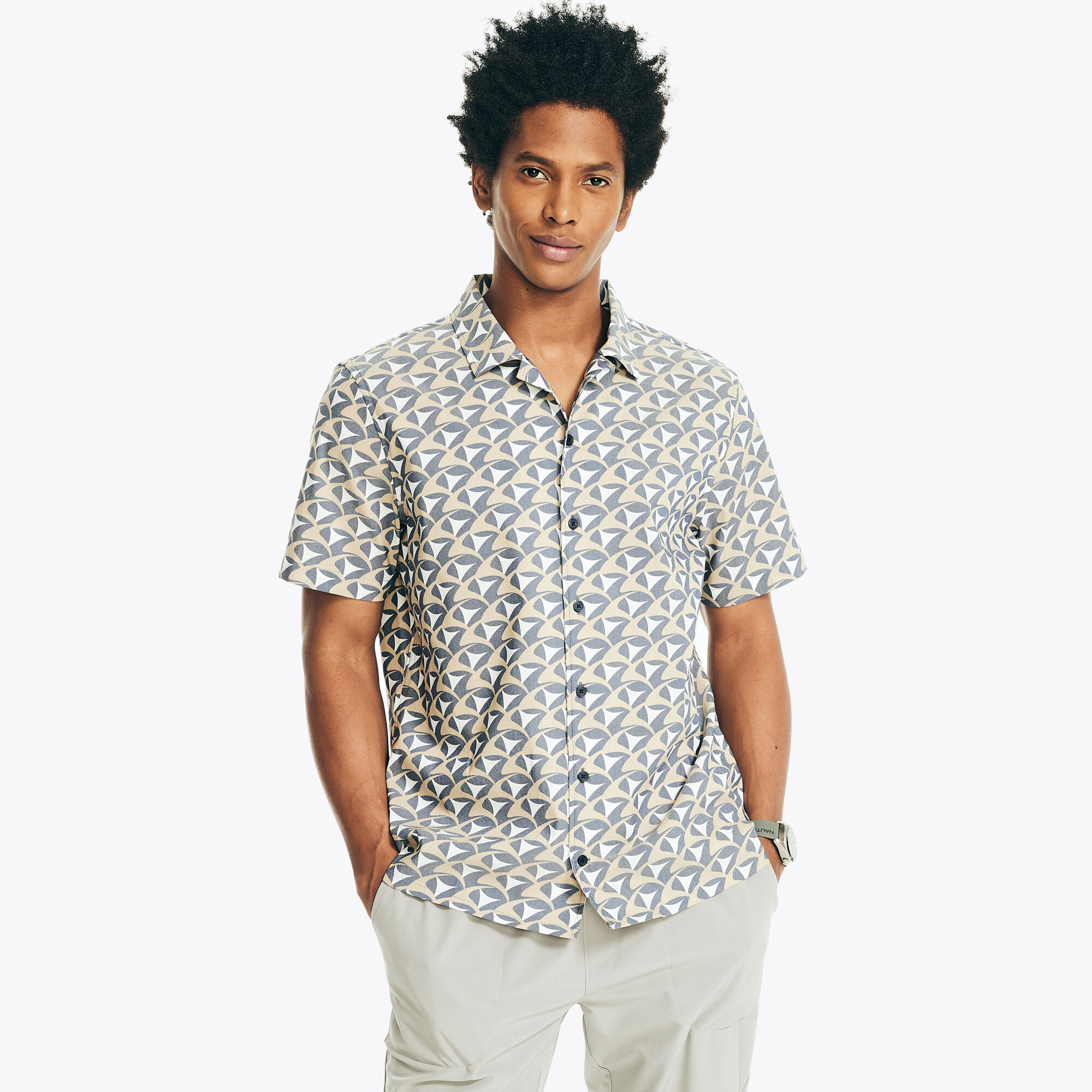 Navtech Classic Fit Printed Short-Sleeve Shirt,Peacoat,large