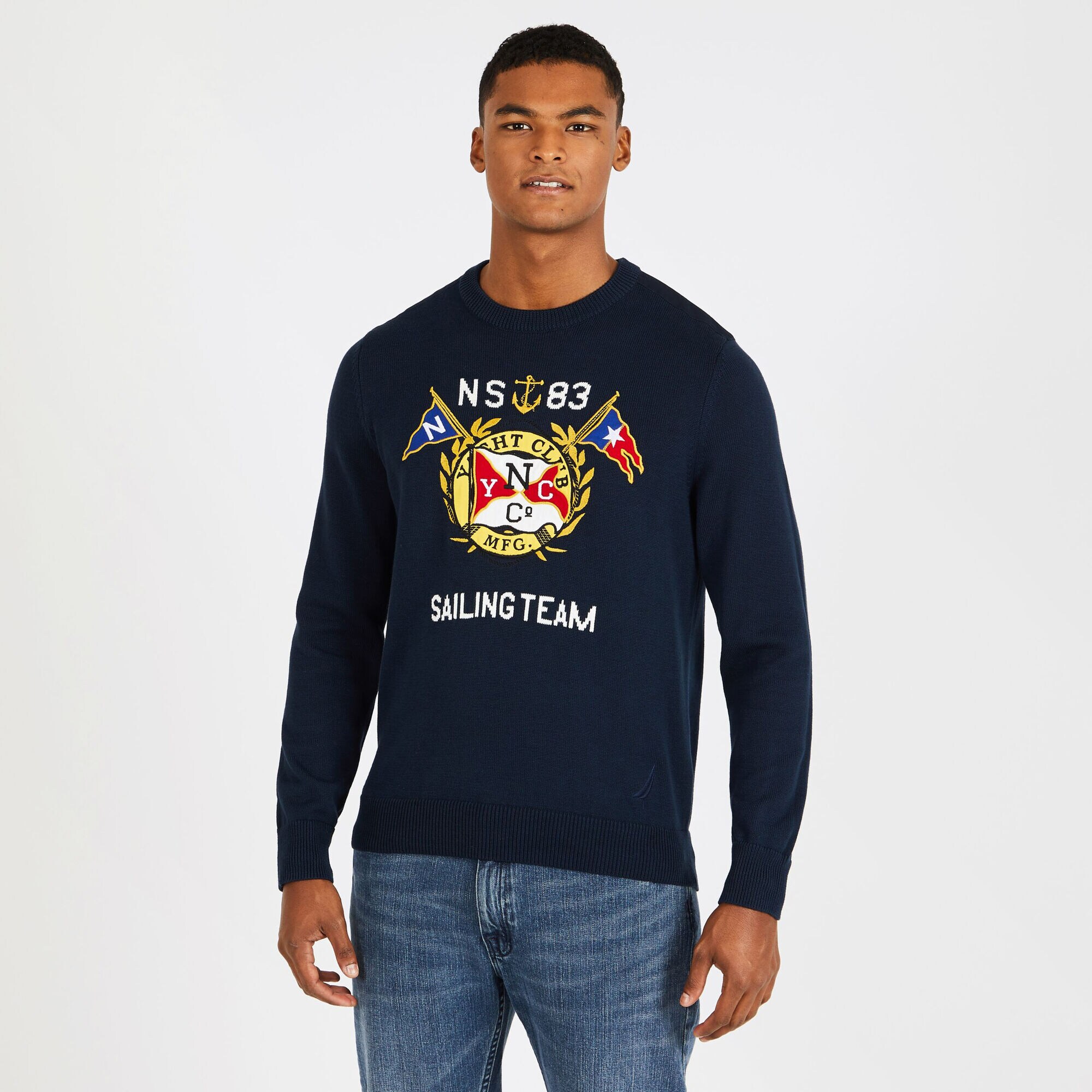 Big & Tall Graphic Crewneck Sweater,Navy,large