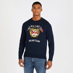 Big & Tall Graphic Crewneck Sweater,Navy,large