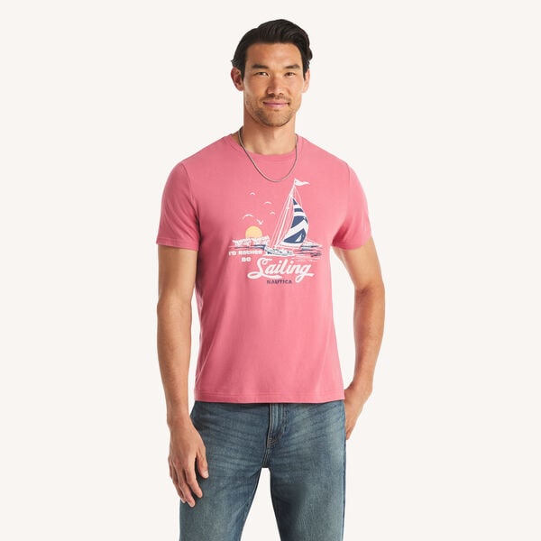 Sunset Sailing Flocked Graphic T-Shirt 