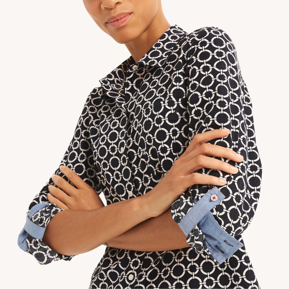 Printed Button-Down Shirt,Navy,large