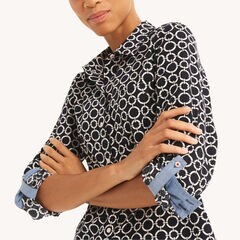 Printed Button-Down Shirt,Navy,large