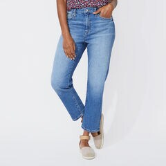 NAUTICA JEANS CO. DISTRESSED MID RISE STRAIGHT LEG DENIM,Blue Mirage,large