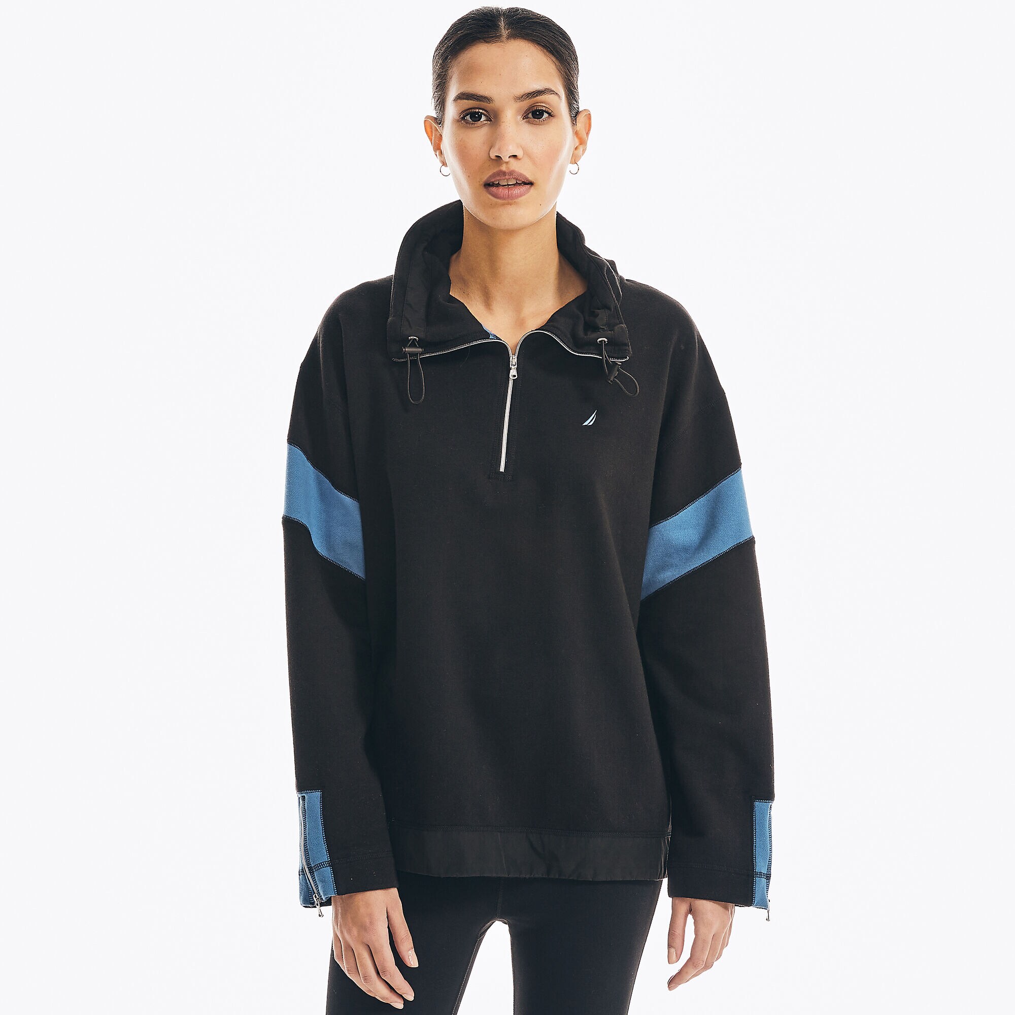 COLORBLOCK QUARTER-ZIP SWEATSHIRT,True Black,large
