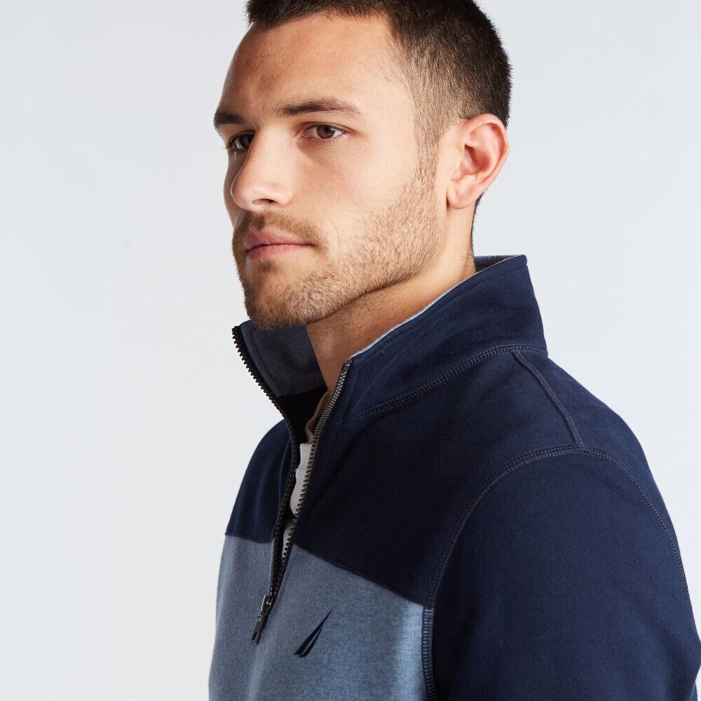 QUARTER-ZIP COLORBLOCK FLEECE PULLOVER,Navy,large