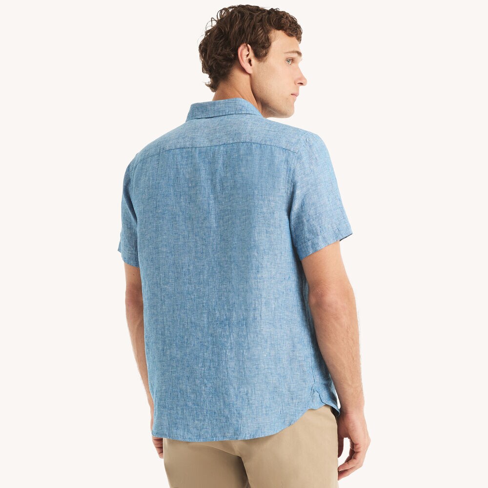 Solid Linen Short-Sleeve Shirt,Tropic Wave,large