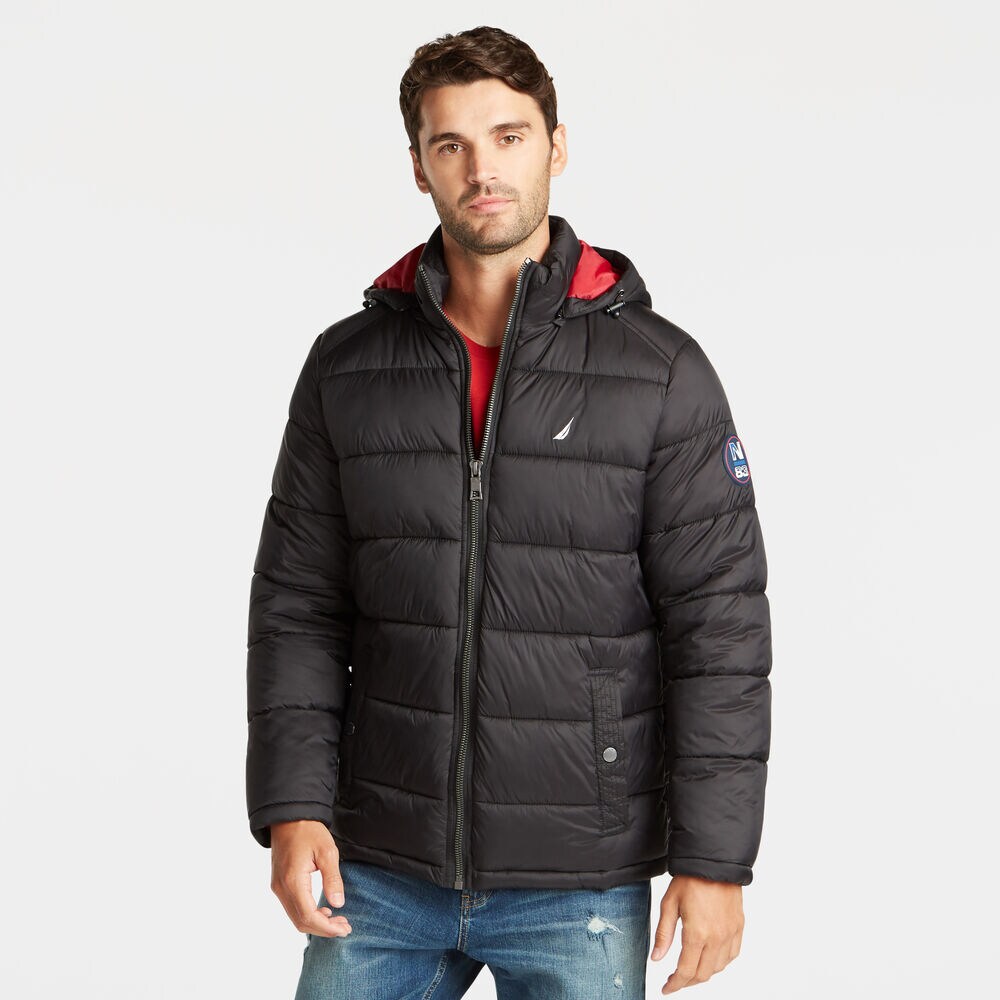 PUFFER JACKET WITH REMOVABLE HOOD,Black,large
